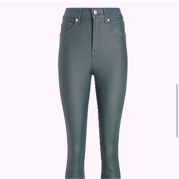 Express High Waisted Green Faux Leather Skinny Jeans - Picture 2 of 7